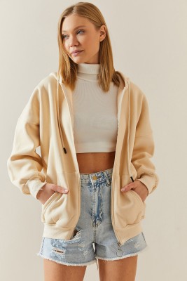 Bej Fermuarlı Kapüşonlü Sweatshirt 4KXK8-47606-25 - 4