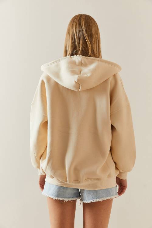 Bej Fermuarlı Kapüşonlü Sweatshirt 4KXK8-47606-25 - 6