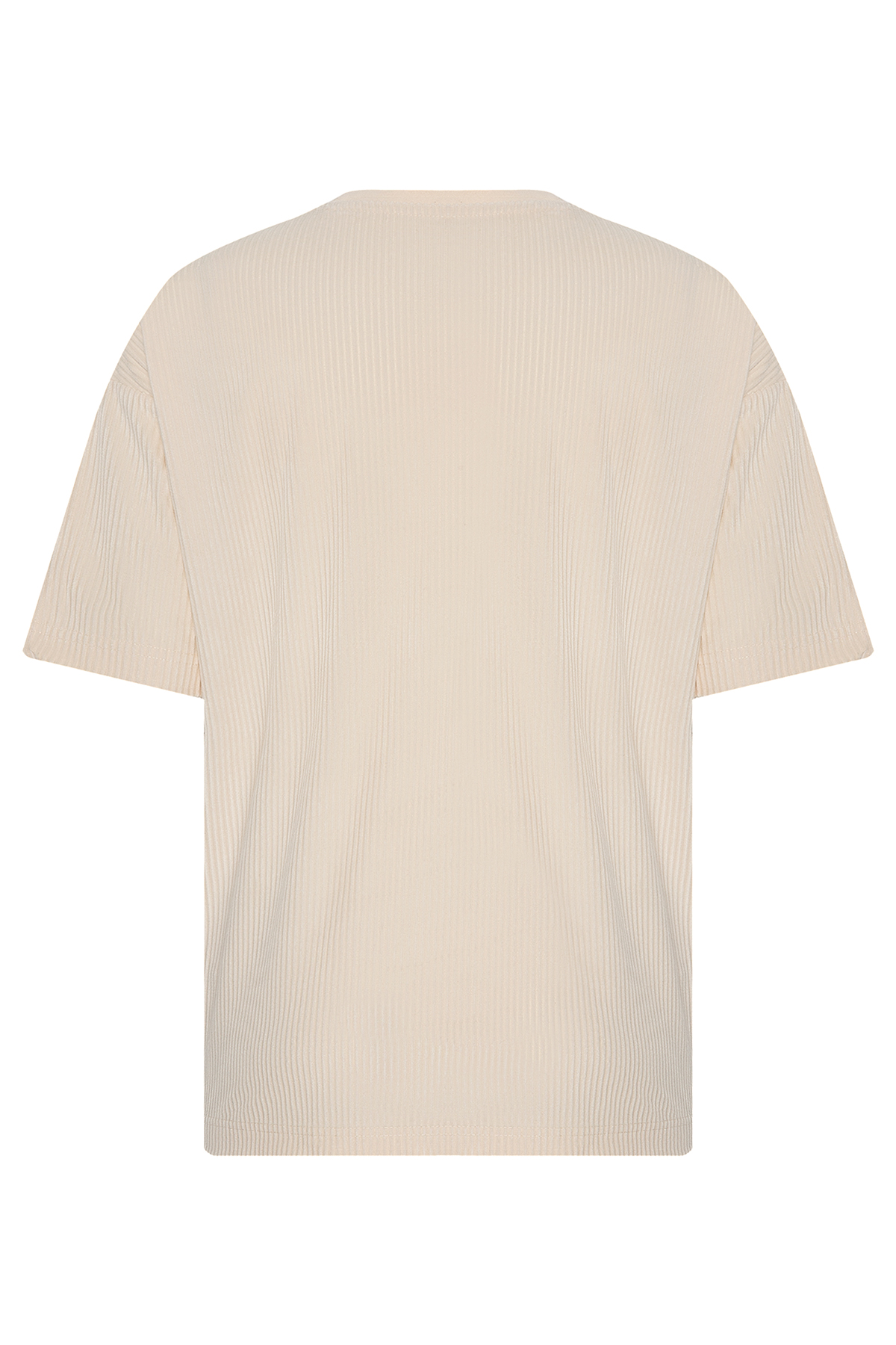 Bej Freedom Nakışlı Fitilli Oversize T-Shirt 2YXE2-45986-25