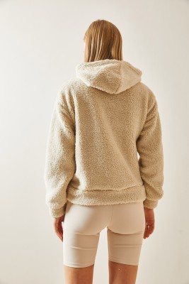 Bej Kanguru Cepli & Kapüşonlu Peluş Sweatshirt 4KXK8-47856-25 - 9