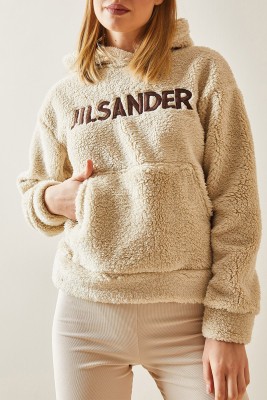 Bej Kanguru Cepli & Kapüşonlu Peluş Sweatshirt 4KXK8-47856-25 