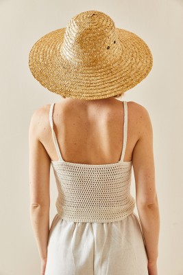Bej Kroşe Askılı Crop Bluz 3YXK2-47306-25 - 7