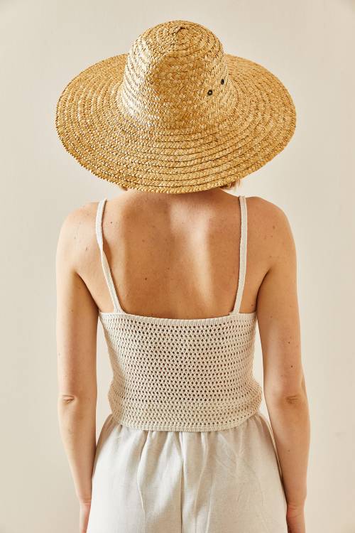 Bej Kroşe Askılı Crop Bluz 3YXK2-47306-25 - 7