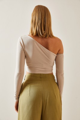 Bej Omuz Dekolteli Crop Bluz 4KXK2-47652-25 - 8
