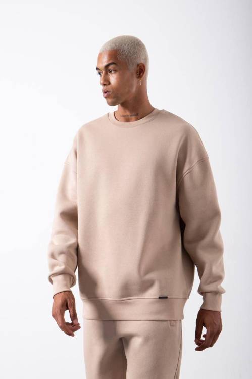XHAN - Bej Organik Pamuklu Şardonlu Oversize Sweatshirt 3KXE8-46416-25