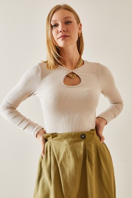 Bej Pencere Detaylı Kaşkorse Bluz 4KXK2-47657-25 - 3
