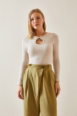 Bej Pencere Detaylı Kaşkorse Bluz 4KXK2-47657-25 - 4