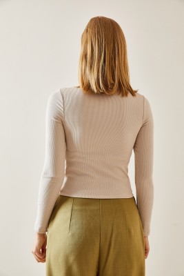 Bej Pencere Detaylı Kaşkorse Bluz 4KXK2-47657-25 - 7