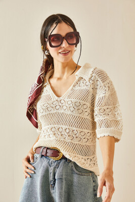 Bej Polo Yaka Triko Bluz 5YXK2-48376-25 - 6