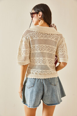 Bej Polo Yaka Triko Bluz 5YXK2-48376-25 - 7