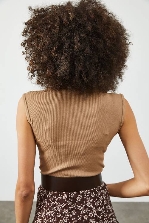 Bej Yarım Balıkçı Yaka Göğüs Detaylı Kaşkorse Bluz 2KXK2-45854-25 - 3