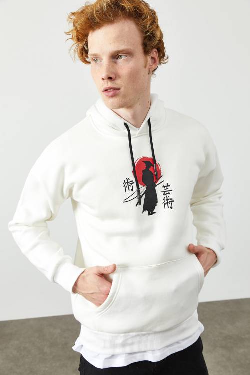 Beyaz Arkası Baskı Detaylı Kapüşonlu Sweatshirt 2KXE8-45368-01 - 2