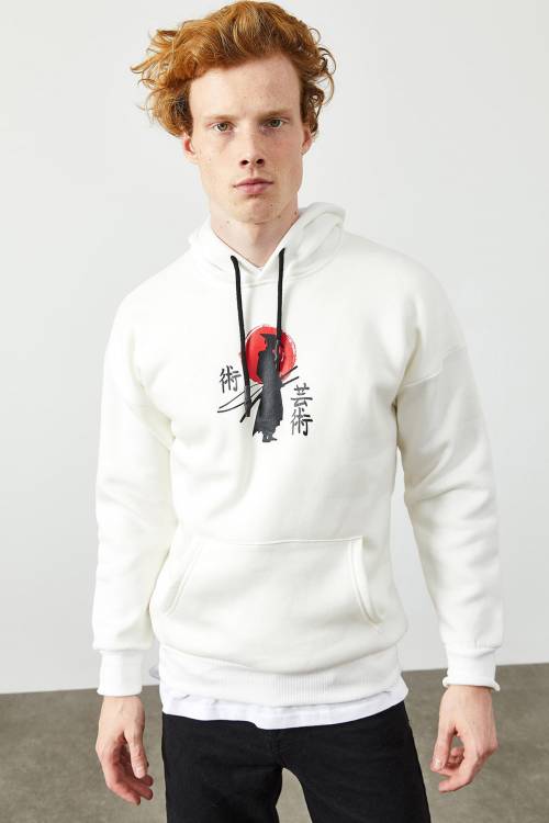 Beyaz Arkası Baskı Detaylı Kapüşonlu Sweatshirt 2KXE8-45368-01 - 3