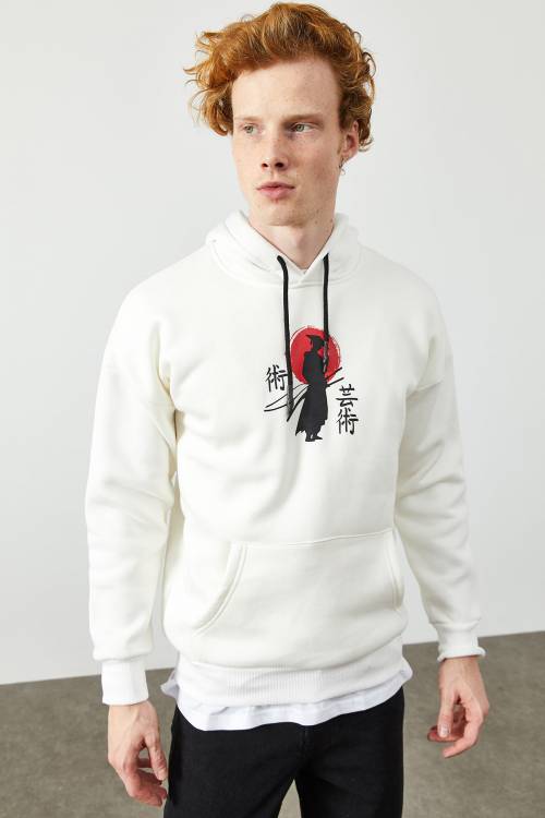 Beyaz Arkası Baskı Detaylı Kapüşonlu Sweatshirt 2KXE8-45368-01 - 4