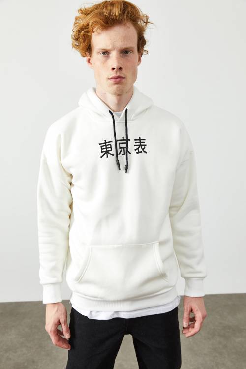 XHAN - Beyaz Arkası Baskı Detaylı Kapüşonlu Sweatshirt 2KXE8-45370-01