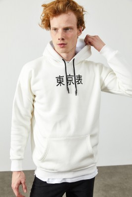 Beyaz Arkası Baskı Detaylı Kapüşonlu Sweatshirt 2KXE8-45370-01 - 2