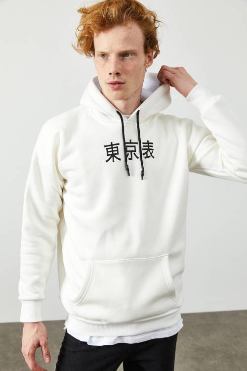 Beyaz Arkası Baskı Detaylı Kapüşonlu Sweatshirt 2KXE8-45370-01 - 2