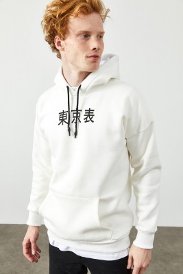 Beyaz Arkası Baskı Detaylı Kapüşonlu Sweatshirt 2KXE8-45370-01 - 3