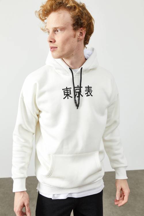 Beyaz Arkası Baskı Detaylı Kapüşonlu Sweatshirt 2KXE8-45370-01 - 4