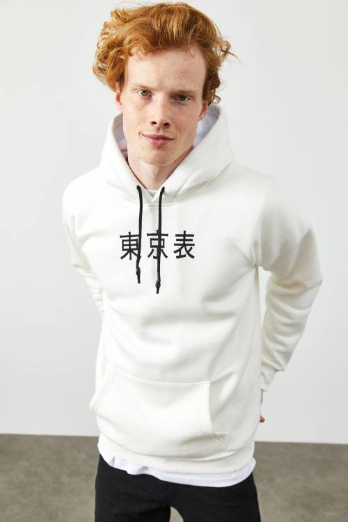 Beyaz Arkası Baskı Detaylı Kapüşonlu Sweatshirt 2KXE8-45370-01 - 5