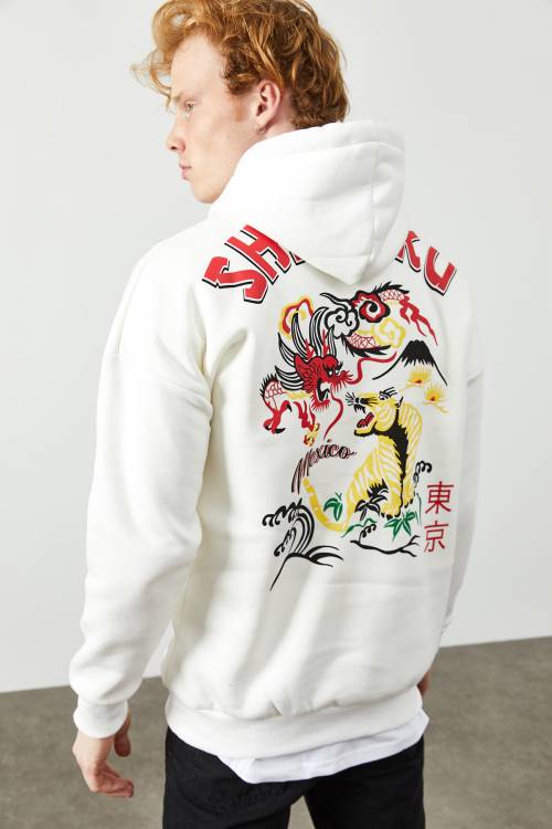 Beyaz Arkası Baskı Detaylı Kapüşonlu Sweatshirt 2KXE8-45370-01 - 6