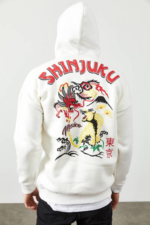 Beyaz Arkası Baskı Detaylı Kapüşonlu Sweatshirt 2KXE8-45370-01 - 8