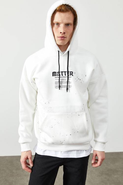 XHAN - Beyaz Arkası Baskı Detaylı Kapüşonlu Sweatshirt 2KXE8-45371-01