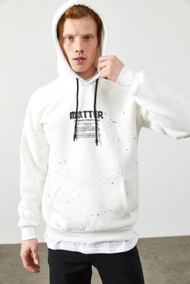 Beyaz Arkası Baskı Detaylı Kapüşonlu Sweatshirt 2KXE8-45371-01 - 2