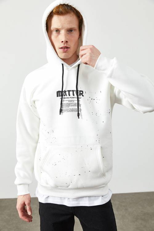 Beyaz Arkası Baskı Detaylı Kapüşonlu Sweatshirt 2KXE8-45371-01 - 2