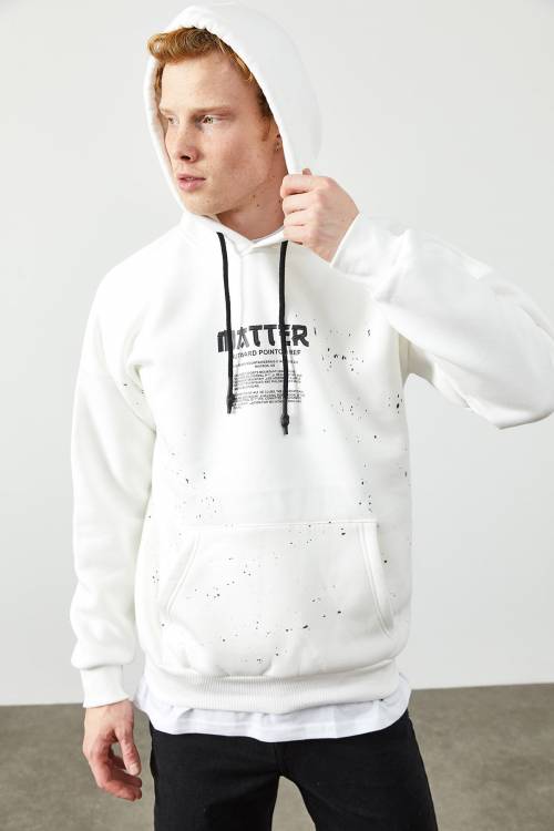 Beyaz Arkası Baskı Detaylı Kapüşonlu Sweatshirt 2KXE8-45371-01 - 3