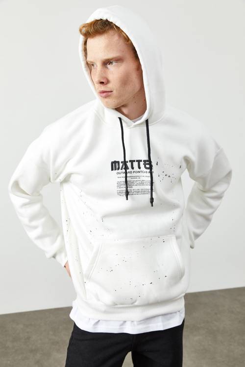Beyaz Arkası Baskı Detaylı Kapüşonlu Sweatshirt 2KXE8-45371-01 - 4