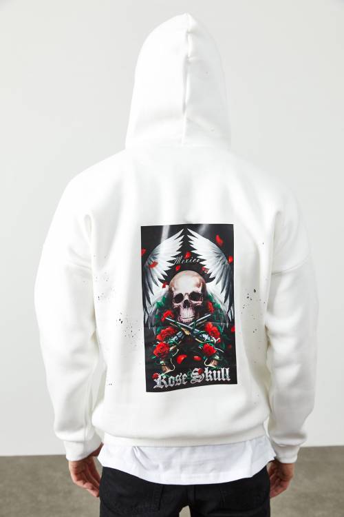 Beyaz Arkası Baskı Detaylı Kapüşonlu Sweatshirt 2KXE8-45371-01 - 5