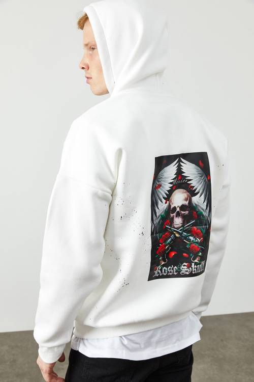 Beyaz Arkası Baskı Detaylı Kapüşonlu Sweatshirt 2KXE8-45371-01 - 6