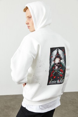 Beyaz Arkası Baskı Detaylı Kapüşonlu Sweatshirt 2KXE8-45371-01 - 7