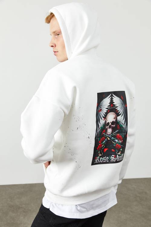 Beyaz Arkası Baskı Detaylı Kapüşonlu Sweatshirt 2KXE8-45371-01 - 7