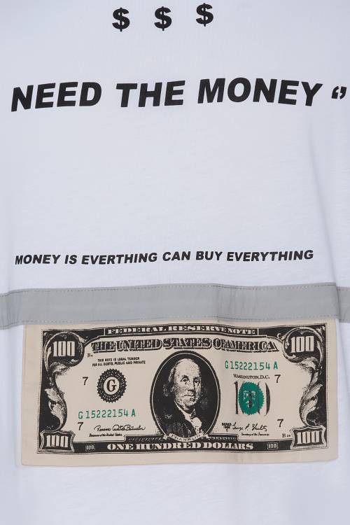 XHAN - Beyaz Arkası Baskılı Dolar Detaylı Oversize T-Shirt 2YXE2-45949-01