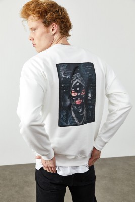 Beyaz Arkası Baskılı Sweatshirt 2KXE8-45353-01 - XHAN