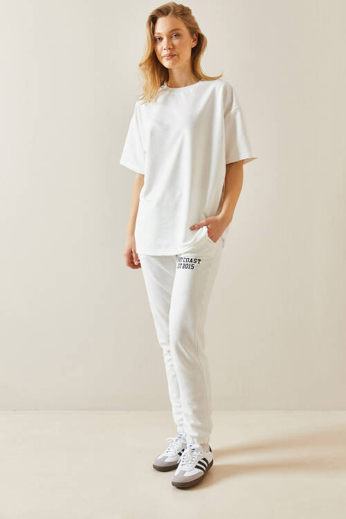 Beyaz Arkası Yazılı Oversize Eşofman Takımı 5YXK8-48041-01 - 4