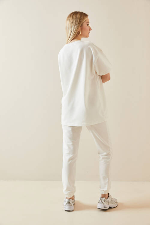 Beyaz Baskılı Oversize Eşofman Takımı 5YXK8-48086-01 - 7