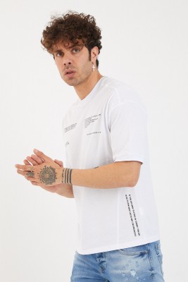 XHAN - Beyaz Baskılı Oversize T-Shirt 1YXE1-44877-01