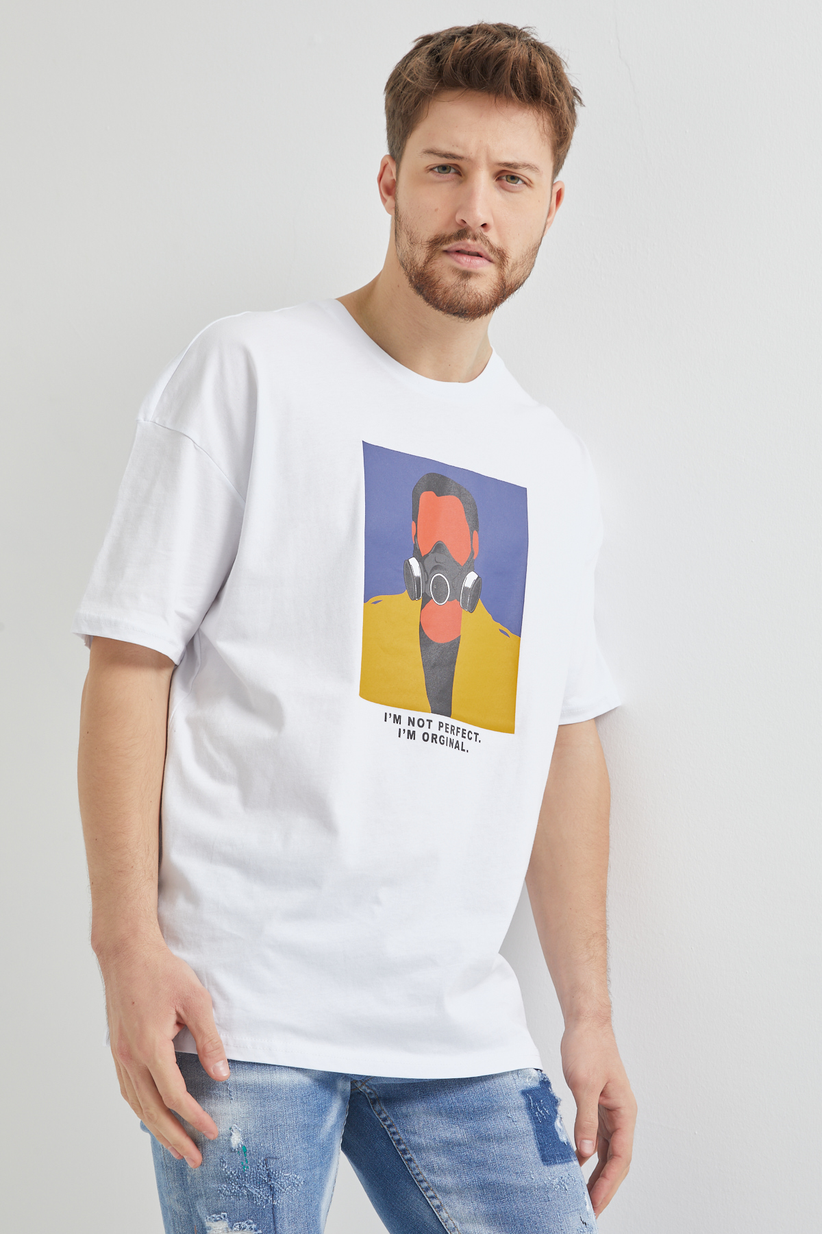 XHAN - Beyaz Baskılı Salaş T-Shirt 1KXE1-44649-01
