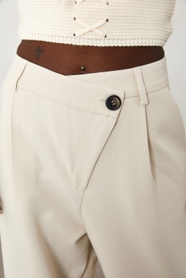 Beyaz Çapraz Düğmeli Kumaş Pantolon 1KXK5-44779-01 - 6
