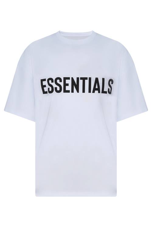 XHAN - Beyaz Essentials Basklı Oversize T-Shirt 2YXE2-45975-01