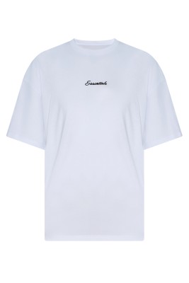 XHAN - Beyaz Essentials Nakışlı Oversize T-Shirt 2YXE2-45972-01