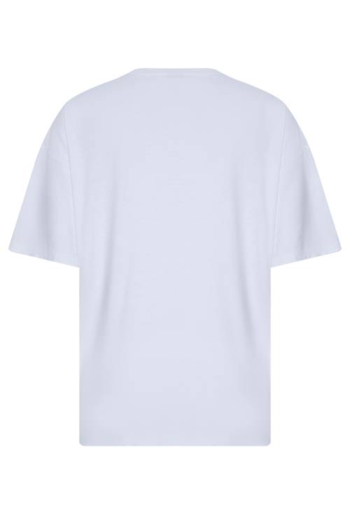 Beyaz Essentials Nakışlı Oversize Tişört 2YXE2-45972-01 - 2