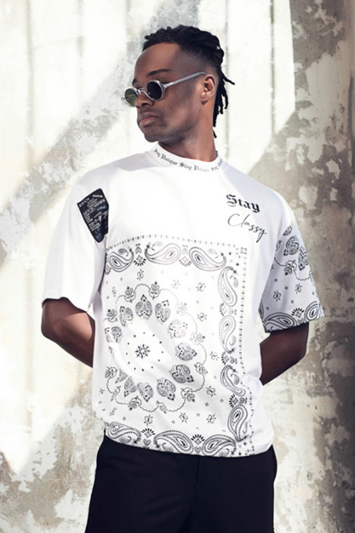 XHAN - Beyaz Etnik Desenli T-Shirt 1KXE1-44753-01