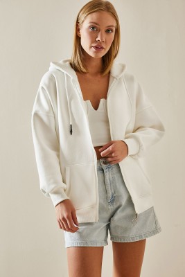 Beyaz Fermuarlı Kapüşonlü Sweatshirt 4KXK8-47606-01 - 3