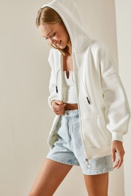 Beyaz Fermuarlı Kapüşonlü Sweatshirt 4KXK8-47606-01 - 7