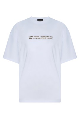 Beyaz Gold Baskılı Oversize T-Shirt 2YXE2-45992-01 - Thumbnail