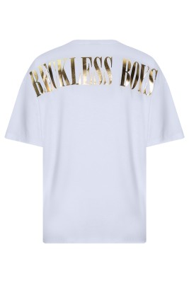 XHAN - Beyaz Gold Baskılı Oversize T-Shirt 2YXE2-45992-01